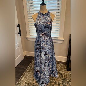 Elegant Tahari halter blue paisley midi dress